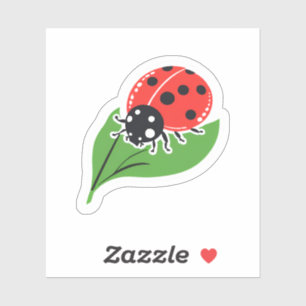 Sticker Coccinelle Cute feuille Ladybug rouge vert