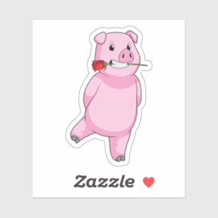Sticker Cochon avec fleur Rose
