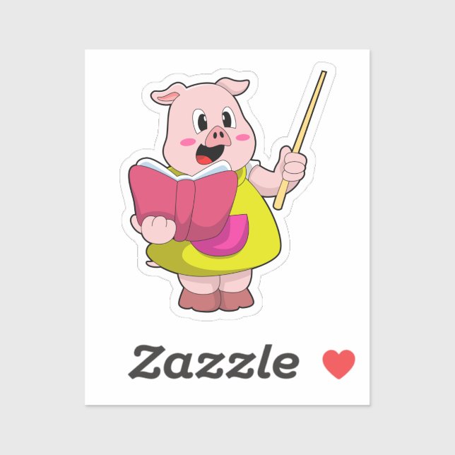 Sticker Cochon comme enseignant avec livre (Feuille)