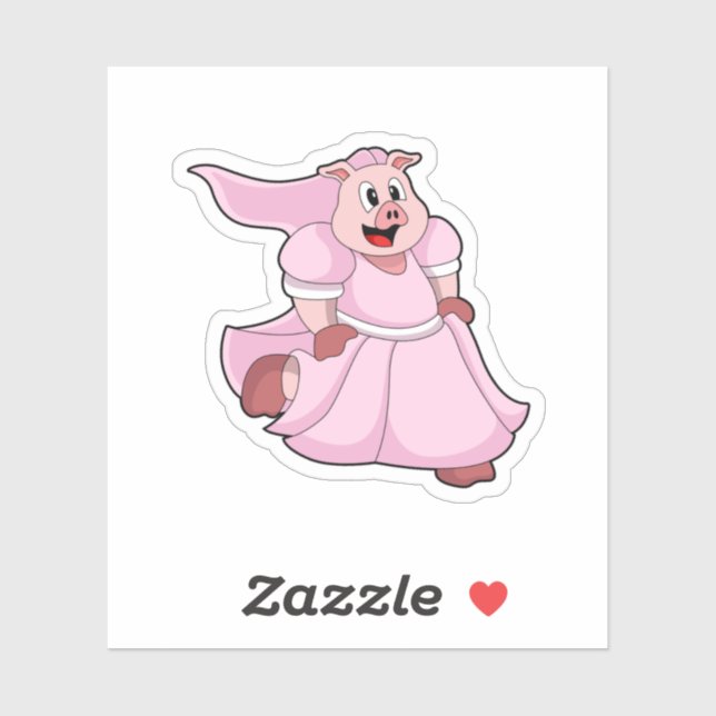 Sticker Cochon comme mariée avec robe de mariée (Feuille)