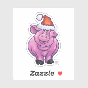 Sticker Cochon dans un chapeau de Père Noël