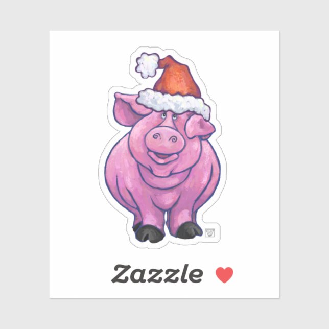 Sticker Cochon dans un chapeau de Père Noël (Feuille)