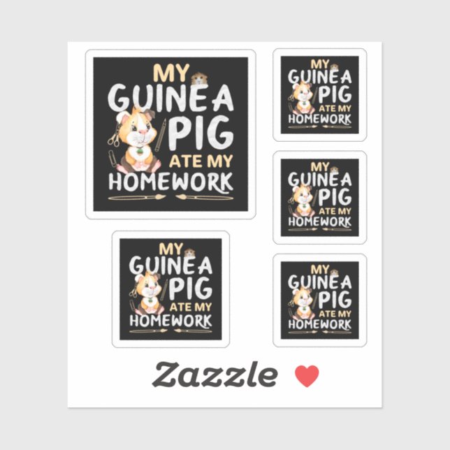 Sticker Cochon d'Inde Mignon a Mangé Mon Devoir (Feuille)