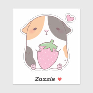 Sticker Cochon d'Inde Mignon et Fraise Doodle