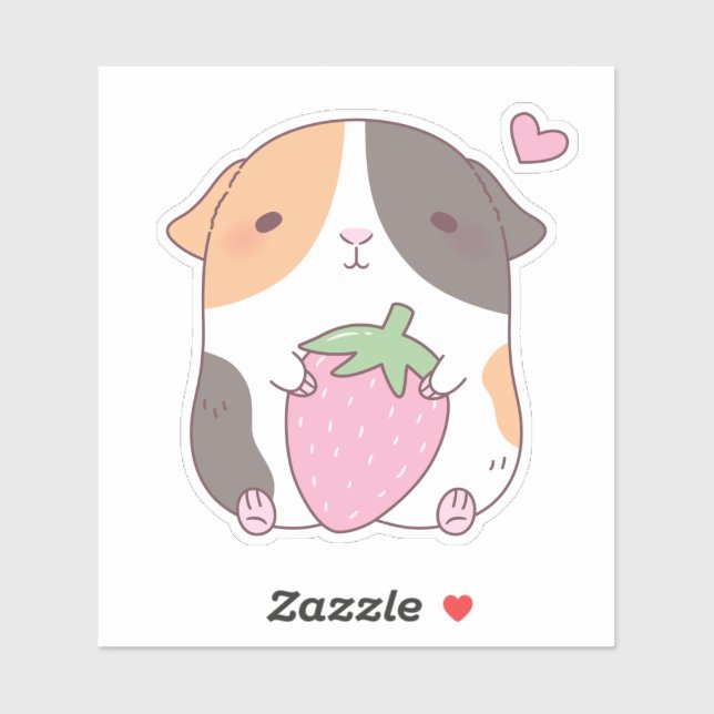 Sticker Cochon d'Inde Mignon et Fraise Doodle (Feuille)