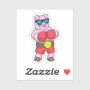Sticker Cochon en boîte avec gants de boxe