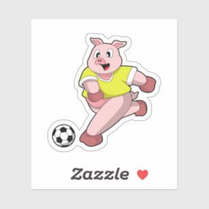 Sticker Cochon en tant que joueur de football avec ballon