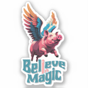 Sticker Cochon mignon avec ailes colorées Croire en la m