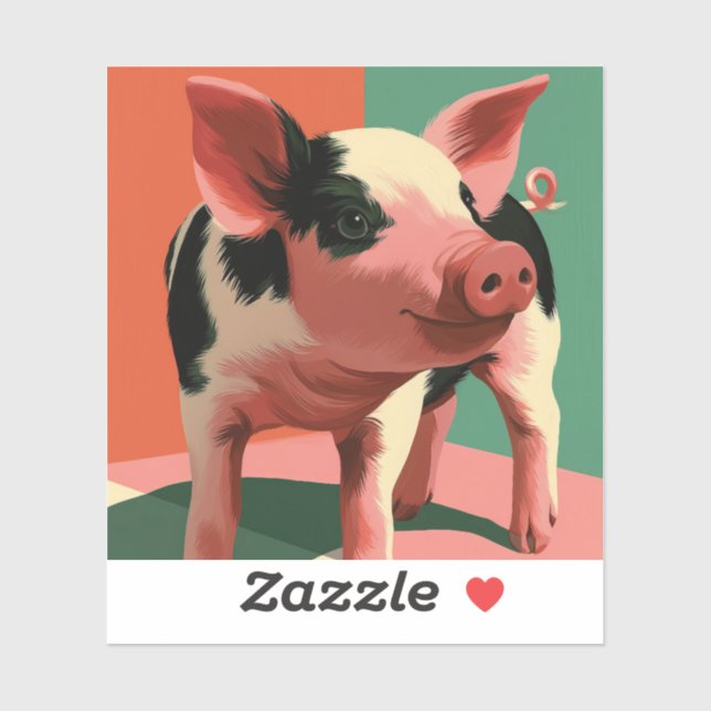 Sticker Cochon Tacheté Mignon Art Pop Coloré (Feuille)