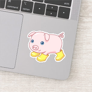 Sticker Cochonnet Mignon en Bottes de Caoutchouc Jaunes