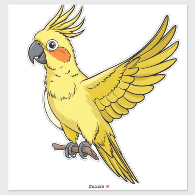 Sticker Cockatoo Jaune Joyeux Dessin Animé (Feuille)