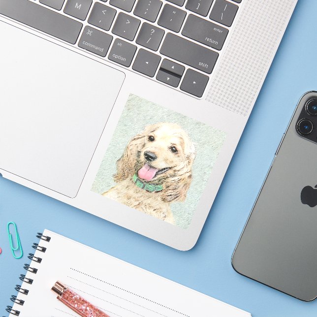 Sticker Cocker Spaniel Buff Peinture - Art Chien original (Ordinateur portable avec iPhone)