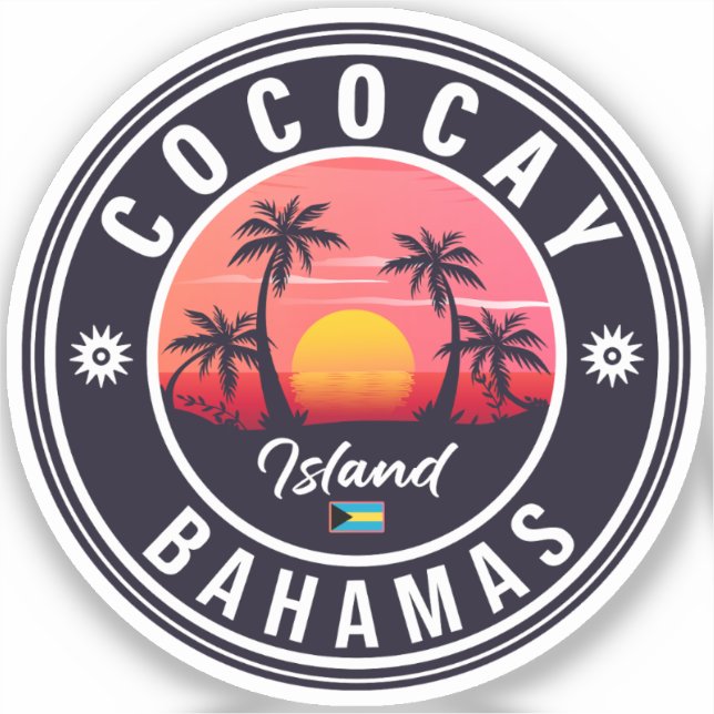 Sticker Coco Cay Bahamas Retro Sunset Souvenirs 60s (Recto)