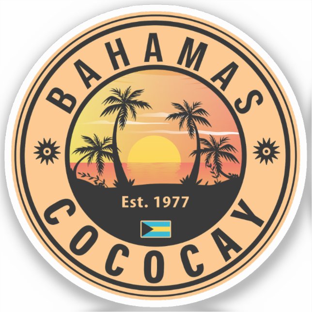 Sticker Coco Cay Bahamas Retro Sunset Souvenirs 60s (Recto)