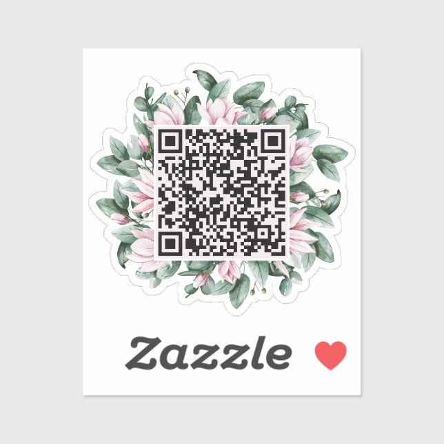 Sticker Code QR personnalisé Magnolia Mariage cadre de fle (Feuille)