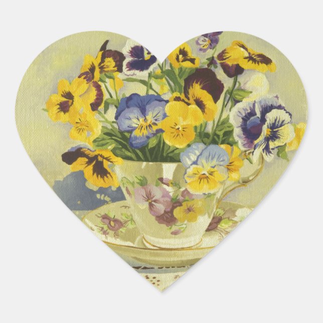 Sticker Cœur 1187 Pansies dans la Teacup (Devant)