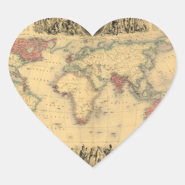 Sticker Cœur 1850's Map of British Empire Throughout the World (Devant)