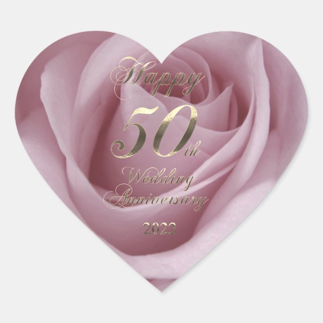 Sticker Cœur 2022 Rose Parents Mariages d'or 50e anniversaire (Devant)