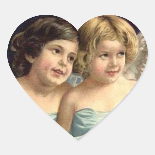 Sticker Cœur 2 Petits anges en bleu (Devant)