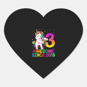 Sticker Cœur 3 Ans Unicorne Flossant 3ème Anniversaire Girl Uni