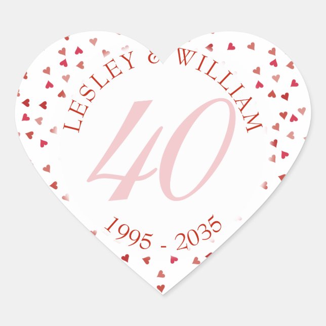 Sticker Cœur 40e anniversaire du Mariage Ruby Hearts Confetti (Devant)