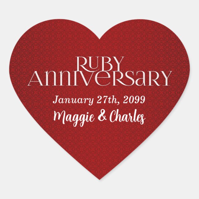 Sticker Cœur 40e Noms d'anniversaire du Mariage de Ruby (Devant)