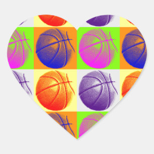 Sticker Cœur 4 couleurs Pop Art Basketball