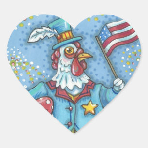 Sticker Cœur 4 juillet COEUR D'ÉTIQUETTE ROOSTER PATRIOTIQUE *F