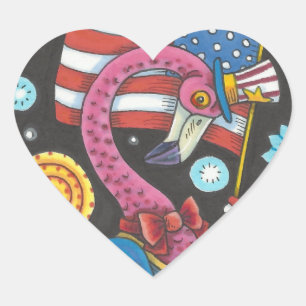 Sticker Cœur 4 juillet FLAMANT ROSE ROSE BÂTIMENTS Coeur * Feui