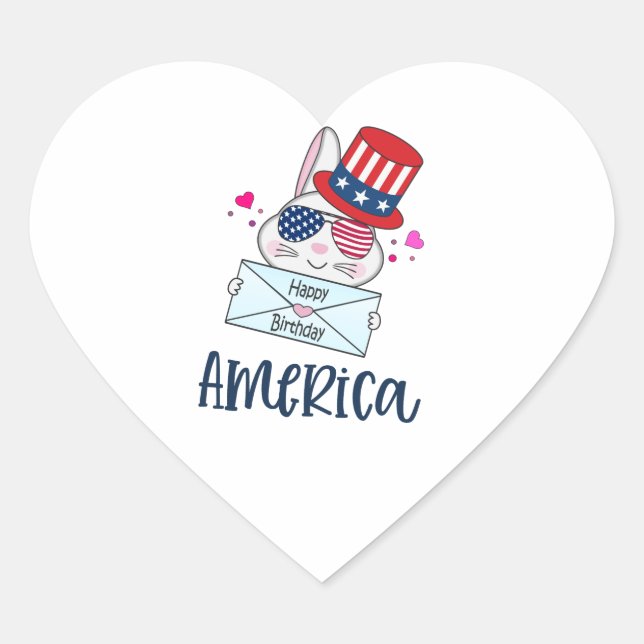 Sticker Cœur 4 juillet lapin avec les Etats-Unis Drapeau lunett (Devant)