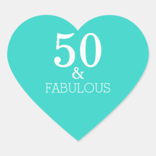 Sticker Cœur 50 Et Fabuleux anniversaire Blanc Turquoise Bleu