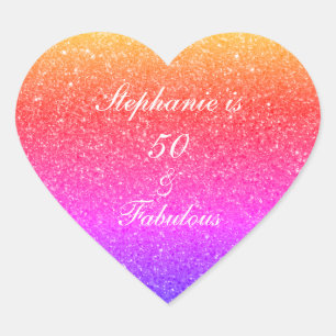 Sticker Cœur 50 Et Fabuleux Anniversaire rose violet Parties sc