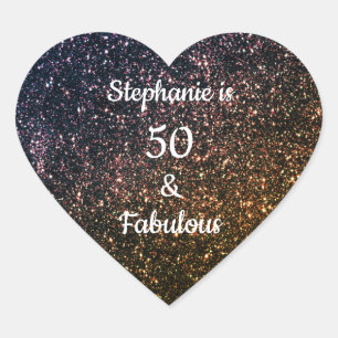 Sticker Cœur 50 Et Fabulous Birthday Gold Parties scintillant O
