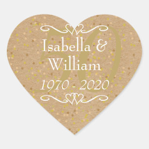Sticker Cœur 50e anniversaire de Mariage Gold Dust Confetti