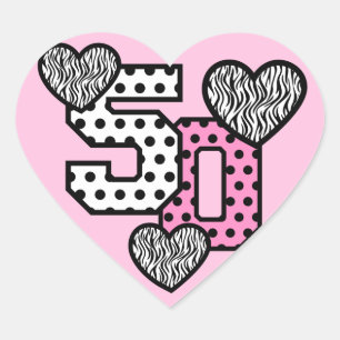Sticker Cœur 50e anniversaire POIS ROSES et COEURS ZEBRA V02