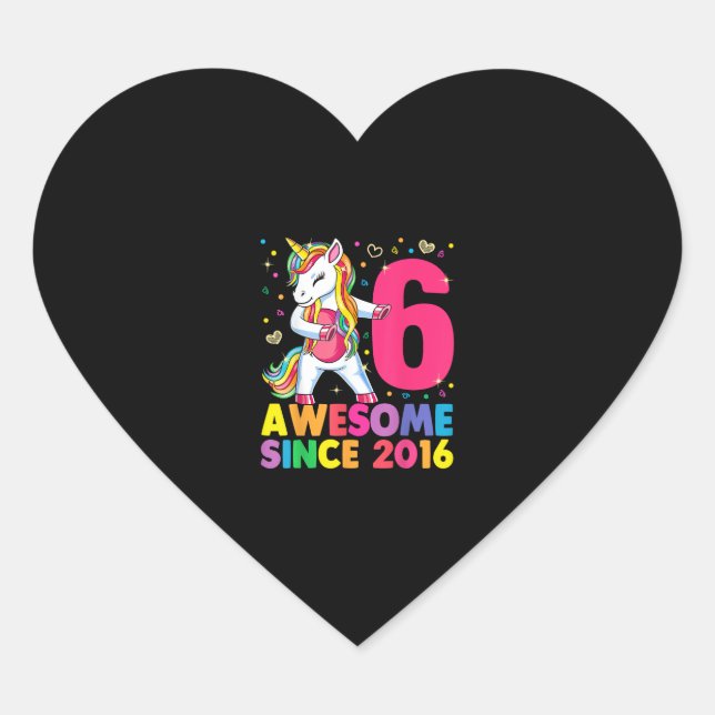 Sticker Cœur 6 Years Old Unicorn Flossing (Devant)