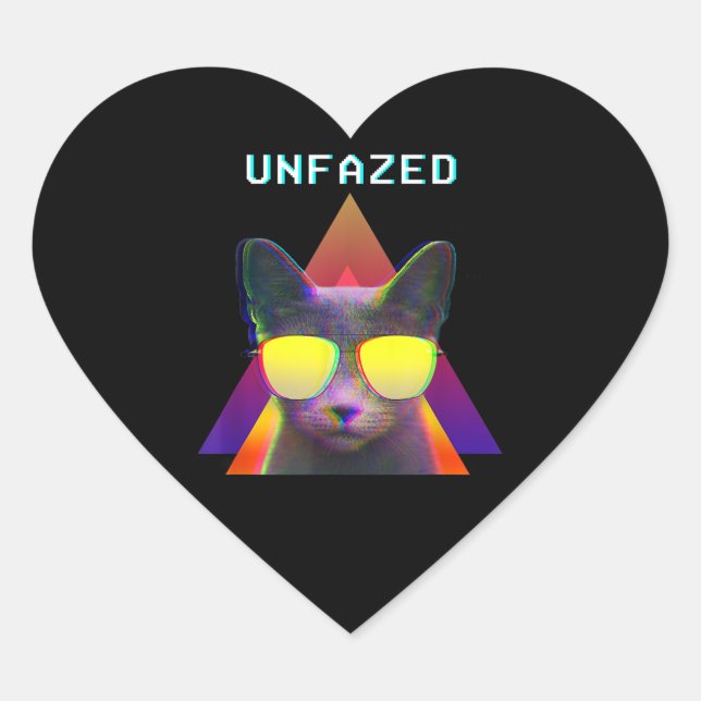 Sticker Cœur 80s Rétro Vaporwave Style esthétique Chat non fond (Devant)