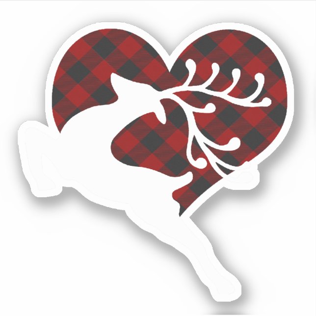 Sticker Cœur à carreaux et cerf (Devant)