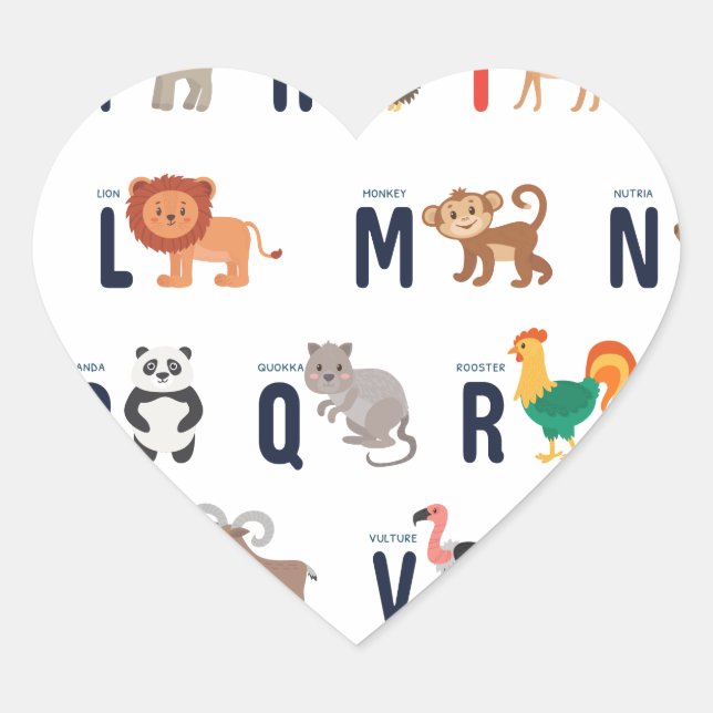 Sticker Cœur ABC animal - Alphabet (Devant)