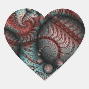 Sticker Cœur Abstrait Fantaisie Vive Art Fractal Brun Bleu