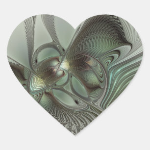 Sticker Cœur Abstrait Vert Gris Sage Olivier Art Fractal Fantas