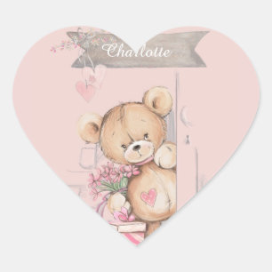 Sticker Cœur Adorable Baby shower d'ours en peluche 