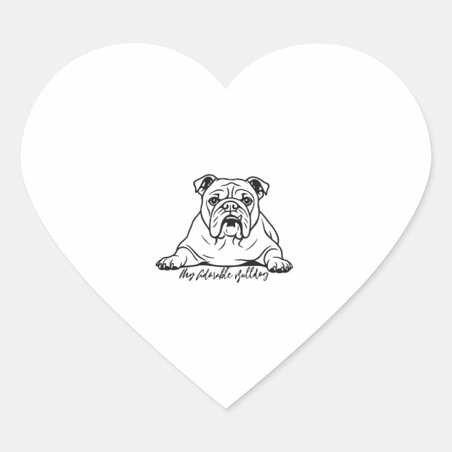 Sticker Cœur Adorable Bulldog (Devant)