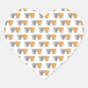 Sticker Cœur Adorable Fluffy Kittens Illustration Cat Art