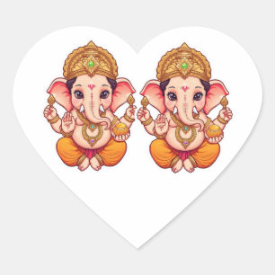 Sticker Cœur Adorable Ganpatio Bappa - Chibi Style Ganesha avec
