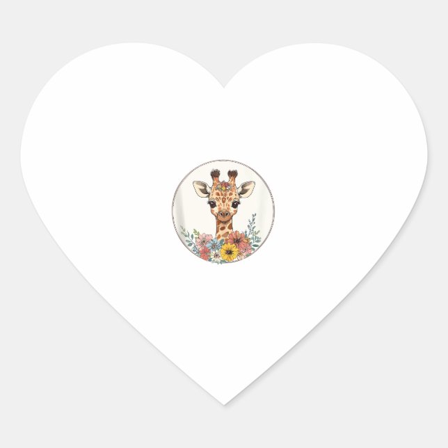 Sticker Cœur Adorable Giraffe Aux Fleurs (Devant)