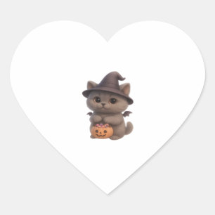Sticker Cœur Adorable Kitten en costume de sorcière Halloween a