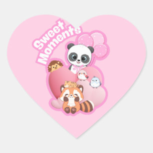 Sticker Cœur Adorable Panda & Amis Design