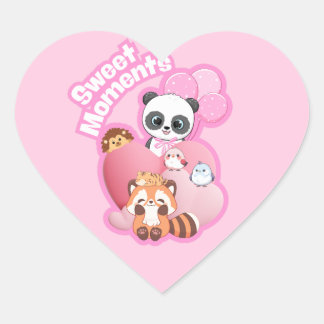 Sticker Cœur Adorable Panda & Amis Design