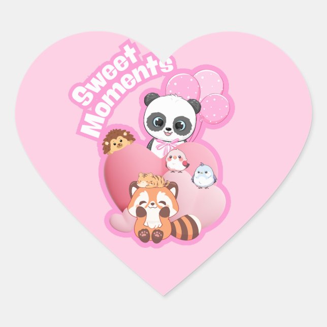 Sticker Cœur Adorable Panda & Amis Design (Devant)